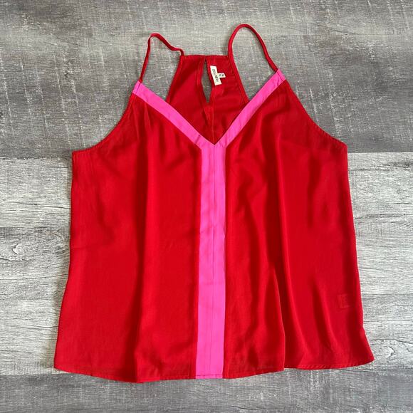 Main Strip Chiffon Colorblock Tank Top Womens Plus 3X Red Pink Feminine Flirty - Picture 1 of 5